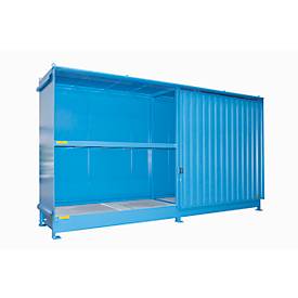 Regalcontainer Bauer Typ CEN 59-2 IBC, 2 Fachebenen, Schiebetor, 2000 l, B 6255 x T 1550 x H 3450 mm, lichtblau RAL 5012